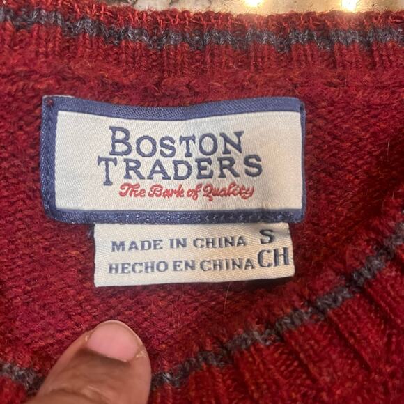 Boston Traders Men Small Wool Blend Sweater Red Knit Cozy Winter Long Sleeve - Picture 2 of 6